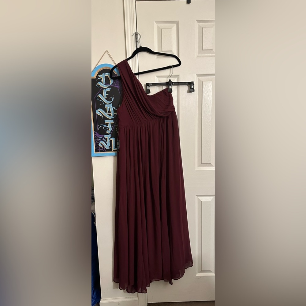 Special Occasion Burgundy One Shoulder Chiffon Gown